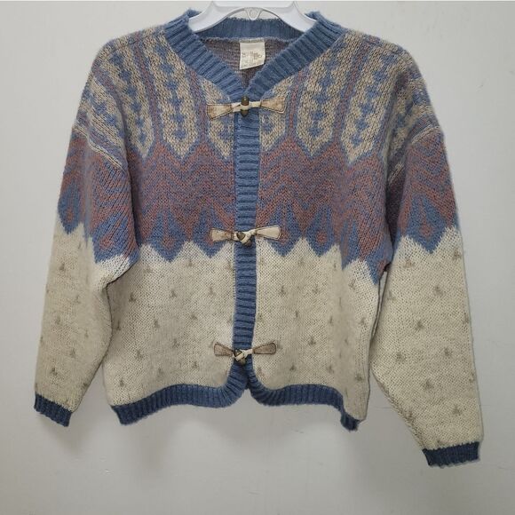 Alafoss Icewool Made in Iceland Wool Fair Isle Cardigan XS - Picture 1 of 6